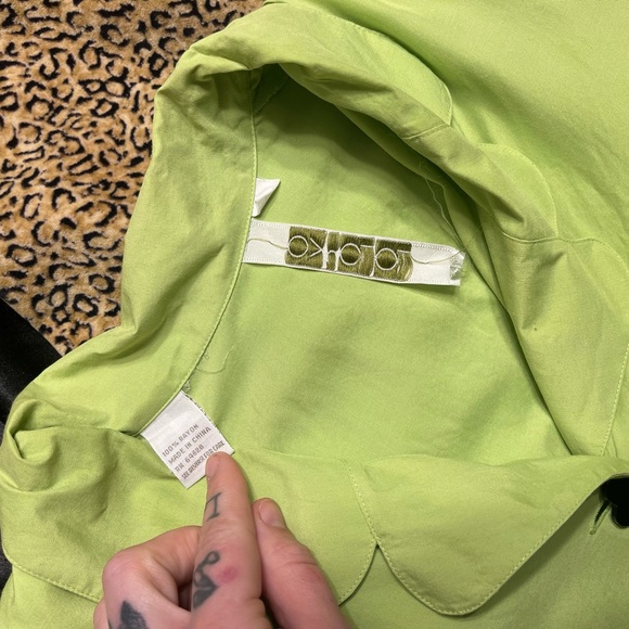 Vintage Whimsical Lime Green Button Up Blouse Med Lime Green and Black Blouse M - Picture 6 of 13